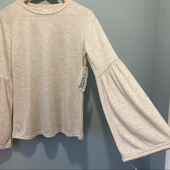 Peplum Sleeve Heathered Oatmeal Rayon Blend Top from Cloth by RD Size M BNWT - Picture 4 of 9